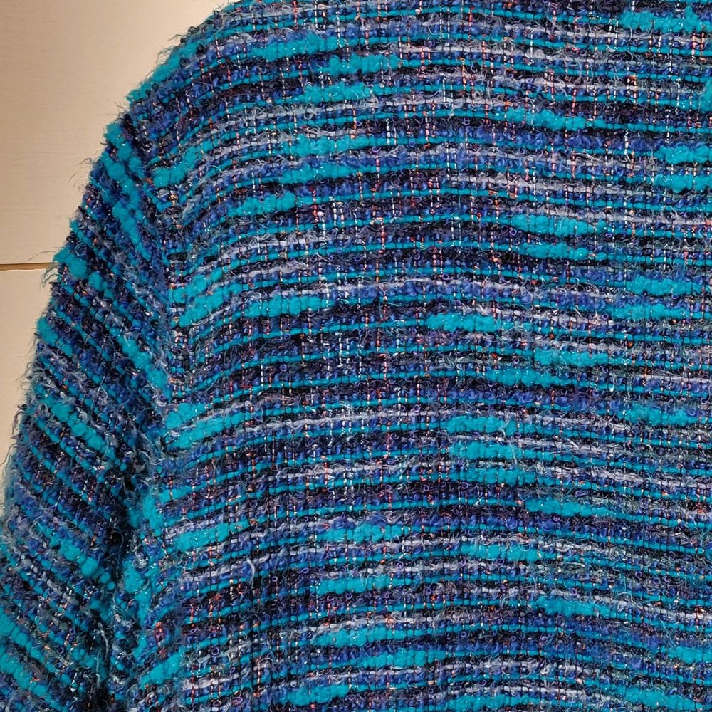 Chico’s Blue Turquoise Knit Open Front Long Cardigan Duster, Chico's Size 2 - Picture 10 of 11